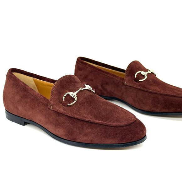 Gucci Jordaan Horsebit Bit Suede Slip On Loafers Flat Shoes Chocolate - Picture 12 of 16